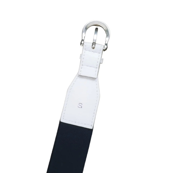 Faux Leather Ended Elastic Stretch Belt Navy/White Silver Metal Buckle  S - Picture 10 of 10